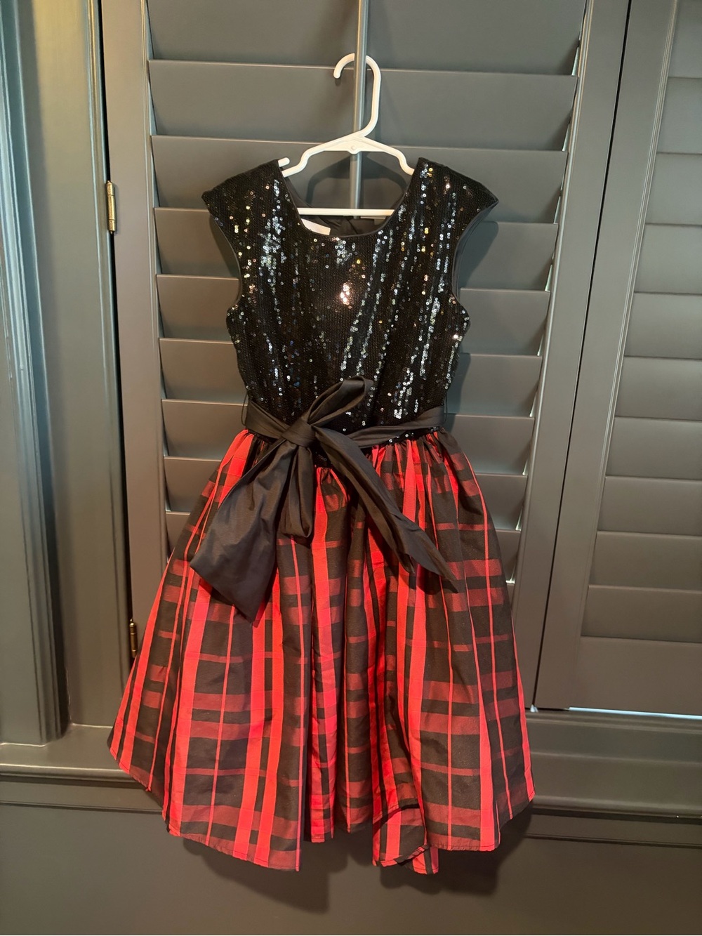 Pippa & Julie Black Sequin Bodice with Red Plaid Skirt Party Dress